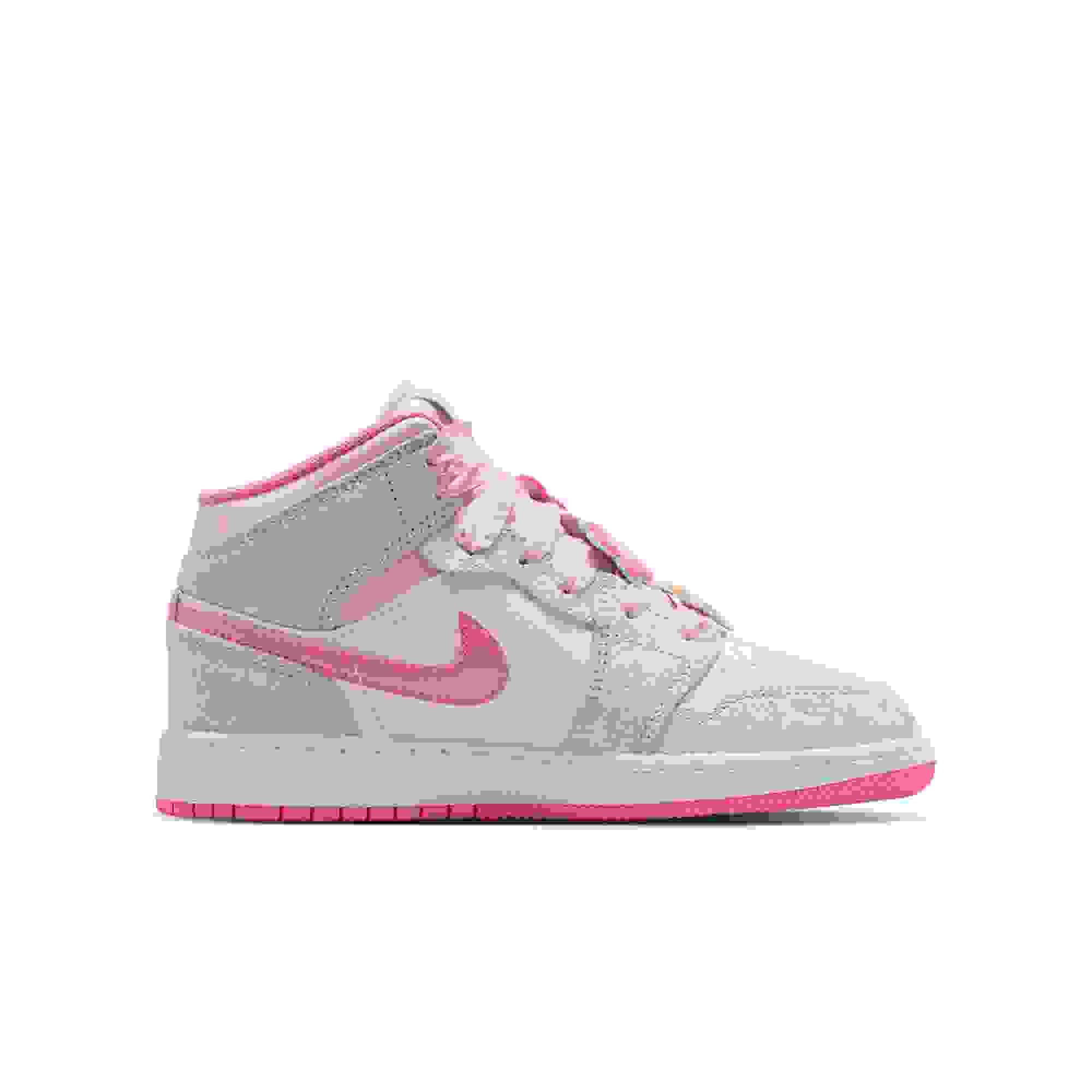 Jordan 1 Mid SE Grade School Girls' "Vast Grey/Pink Glow/Sail" Shoe